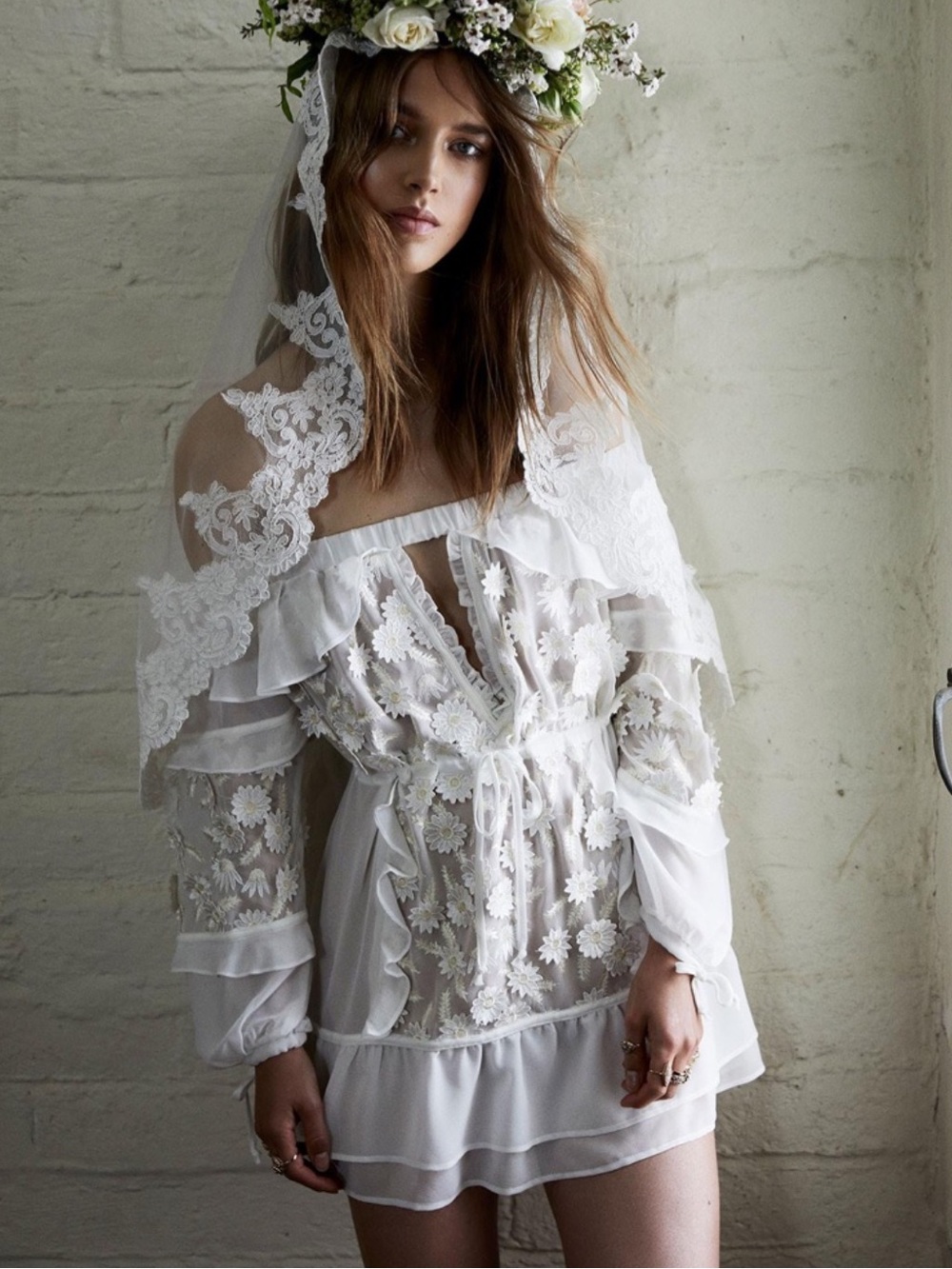 For Love & Lemons Bridal Carolina Daisy Off The Shoulder Mini Dress size Medium